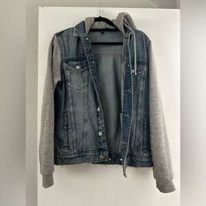 Denim and Gray Hooded Jacket